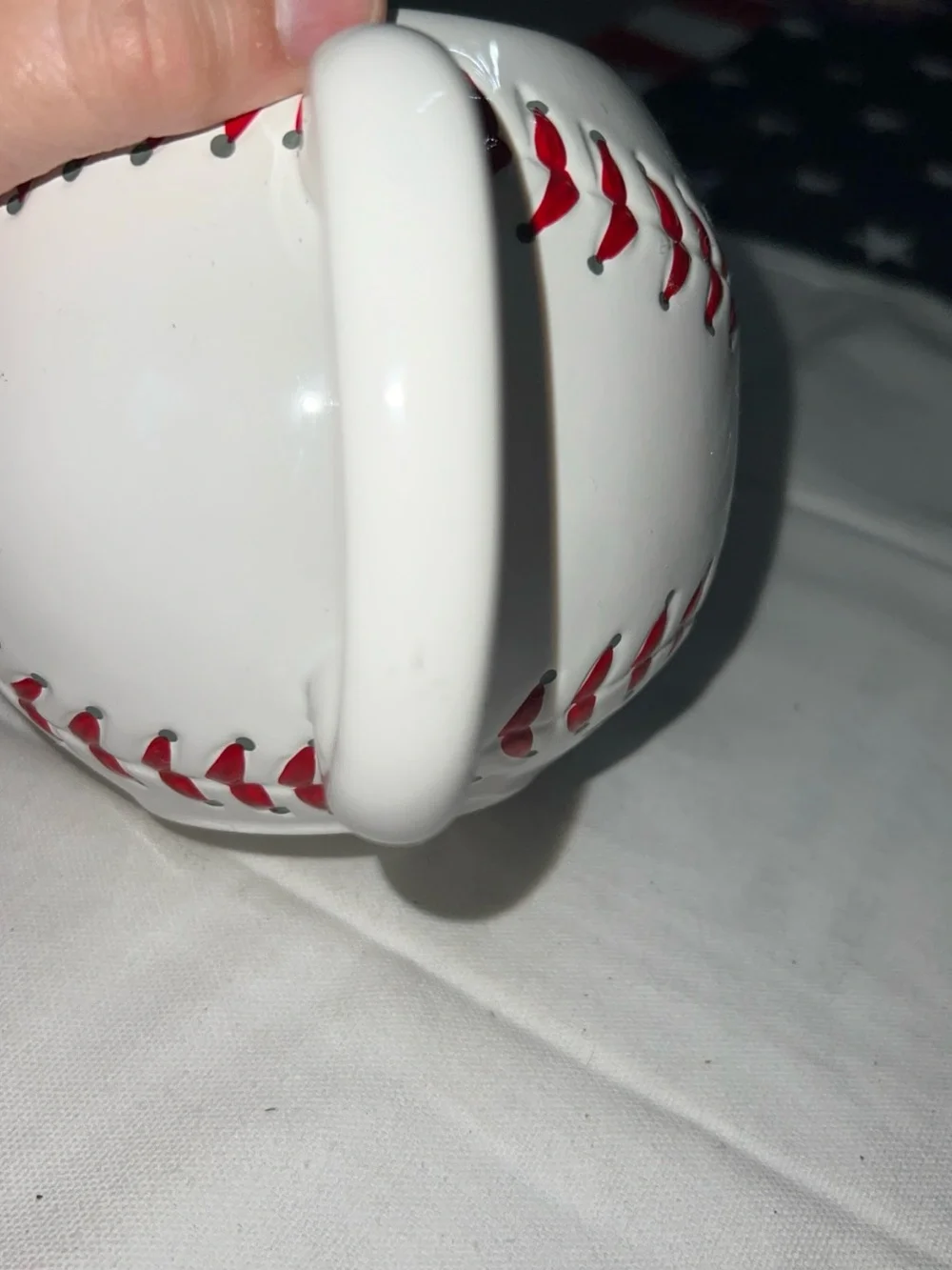 Teleflora Baseball Ceramic Mug Planter Vase Coffee Soup Cup White Red Stitches